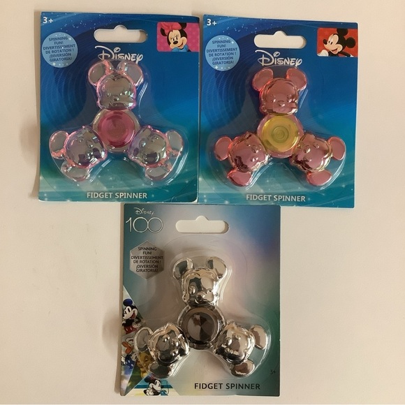 DISNEY 100 BABY MICKEY MOUSE SILVER COLOR 3" FIDGET SPINNER, Mickey & Minnie 3pc - Picture 1 of 12
